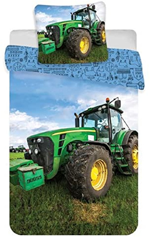 KK SHOPPING Versandhandel Klaus Kolodzie Trecker Bettwäsche Set mit Traktor 2 TLG. 100% Baumwolle, Bettbezug 135 x 200 cm, Kissenbezug 80 x 80 cm
