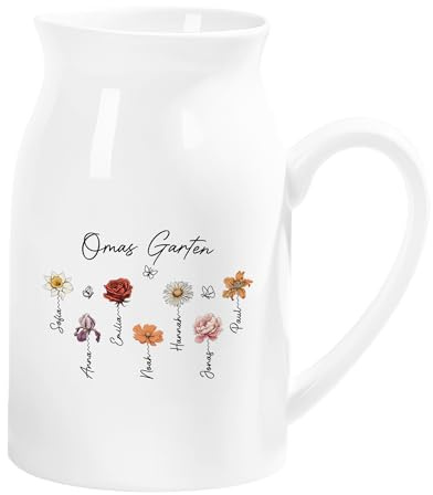 Geschenke Mall Personalisierte Keramik Vase - Mamas Omas Blumengarten - Vase oma, Blumenvase rosa, blumenvase mit Gravur Mama, Personalisierte Geschenke oma (7 Kinder)
