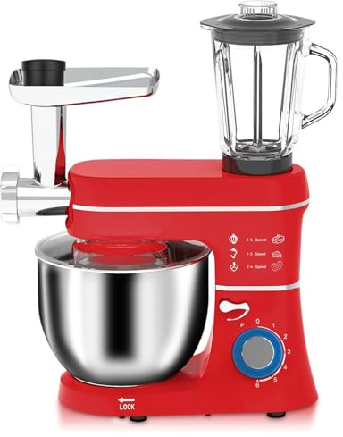DPLWJPP Batidora de Pie Multifuncional Robot de Cocina 10l Batidora Amasadora con Batidora de 1,5L y Picadora de Carne Robot de Cocina Máquina para Hacer Pasta y Galletas Red