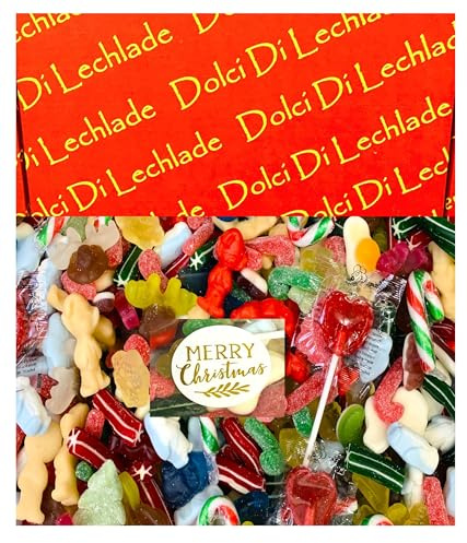 Christmas Sweets Gift Box by Dolci Di Lechlade Letterbox Size or Large 1kg Size Gummy Jelly Secret Santa Stocking Filler Chocolate Candy Canes Advent Sweet Halloween Trick Treat (Large 1kg)