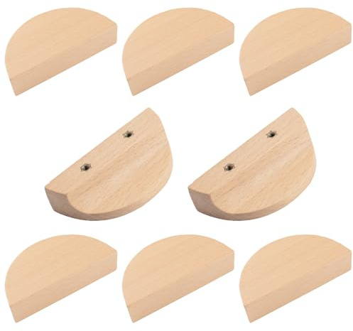 Morobor Maniglie per Cassetti Mezzaluna, 8 Pezzi Tira Maniglie in Legno a Semicerchio con Doppio Foro, Maniglie per Armadio, Guardaroba, Cassettiera, per Mobili in Legno Naturale
