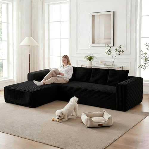 Yihomfy 261cm Canape Dangle Convertible, canapé modulaire en Forme de L,canapé Convertible 3 Places avec méridienne, canapé d'angle Convertible pour Salon - Aucun Montage nécessaire,Noir