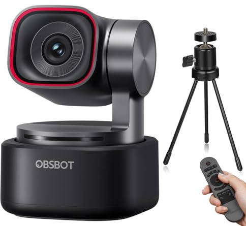 OBSBOT Tiny 3 avec Tépied RC, PTZ 4K Webcam avec Audio Spatial, Triple Microphone, Capteur 1/1,28, 1080P à 120 IPS HDR, Caméra PC avec Suivi IA, Idéale pour Le Jeu ou Le Streaming, etc.