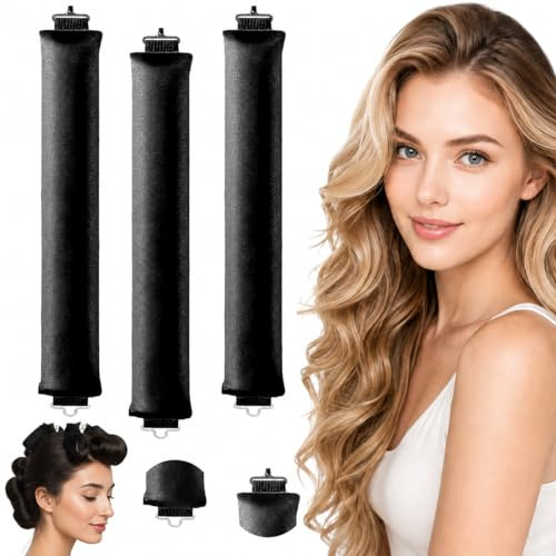 Heatless Curls Band 3 Stück,Neu Lockenwickler über Nacht Overnight Blowout Locken Ohne Hitze Diy Overnight Curls Gummi Hitzefreier Lockenwickler Locken üBer Nacht für Mittleres Langes Haar (Schwarz)