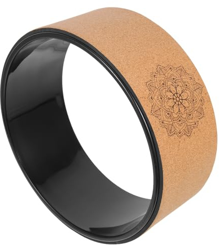 POPETPOP Ruota Yoga in Sughero Naturale per Fitness e Pilates, Strumento per Yoga Funzione di Allungamento e Aumento della Flessibilità, Antiscivolo e Portatile per Allenamento Schiena