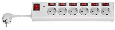 Goobay 72568 Presa multipla 6x ciabatta con interruttore separato per ogni presa + interruttore principale / protezione da sovratensione / adatta per scrivania computer e pc / cavo da 1,5 m / bianco