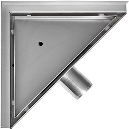 VILSTEIN© Duschrinne, Dreieck, Befliesbar, 25x25 cm, Siphon mit Geruchsstop und Haarsieb, Dreieckig, Edelstahl Ablaufrinne, Bodenablauf, Duschablauf, Komplettset mit Bodenbefestigung