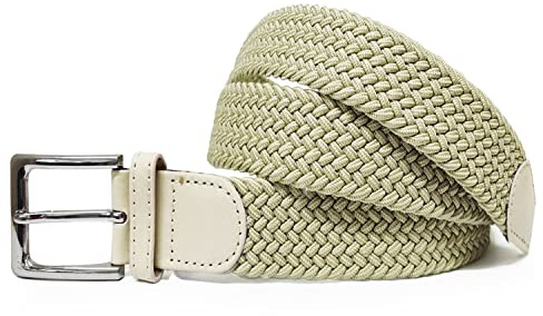 Gloop Unisex elastiskt tygbälte flätat stretchbälte stretchigt bälte för kvinnor och män bredd ca 3,5 cm, Beige, Gesamtlänge 115cm