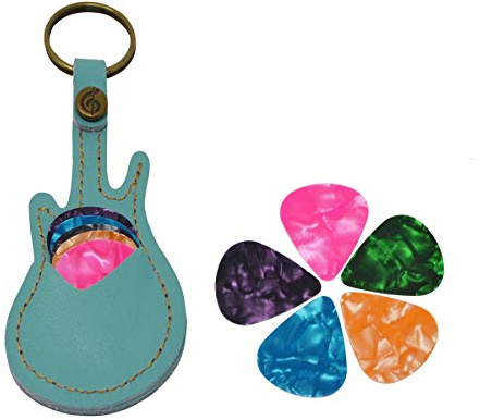 PUNK Leder-Etui für Gitarrenplektren mit Schlüsselanhänger, 5 Stück (hellblau)