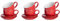 Argon Tableware Red Cappuccino Cups with Saucers - Set of 6-250ml Dishwasher Safe Gloss Stoneware Cappuccino Cups and Saucer Set Coffee Mugs with Handle and Grooved Plate
