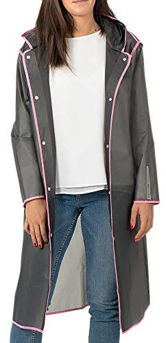 PERLETTI Regenponcho Wasserdicht Damen Herren Reflktierende Details - Regenjacke Wandern Outdoor Trekking Reisen mit Kapuze - Regen Cape Waterproof Kompakt Camping (S, Grau mit Rand Pink)
