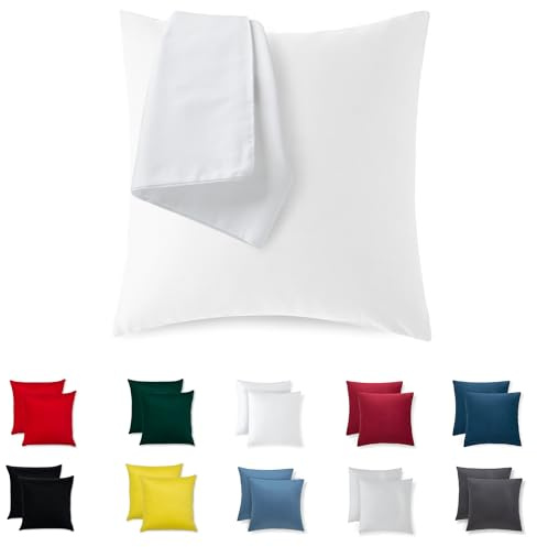 Kissenbezug 40x40 Baumwolle Premium Jersey 2er Set Kissenhülle Deko für Kissen Sofa/Bett Stoff Superweicher Resistent Hypoallergen Anti-Milben Kopfkissenbezug mit Verdecktem Zip Voll Waschbar