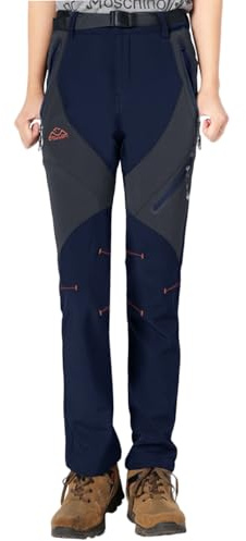 YSENTO Pantalon de randonnée imperméable en softshell doublé polaire chaud pour femme, Marine, S