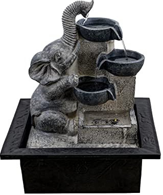 GEEZY Indoor Water Features with LED Lights - Elephant and Bowls Design - Easy Assembly, Mains Powered, Table Top - Suitable Indoor Water Fountain for Home Decor and Office Desks
