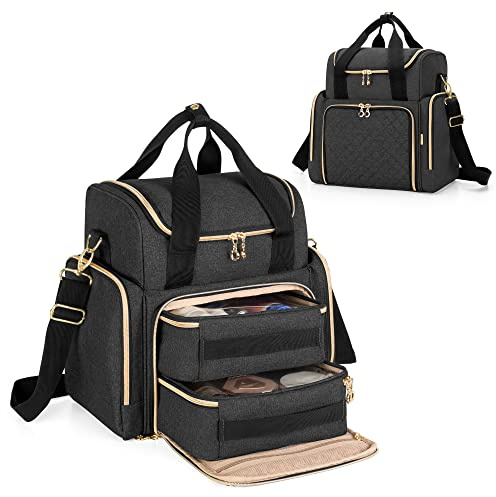 Luxja Bolsa de Maquillaje de Viaje con 2 Estuches Extraíbles, Bolsa de Cosméticos con Varias Secciones de Almacenamiento, Estuche de Maquillaje (Solo Bolsa), Negro