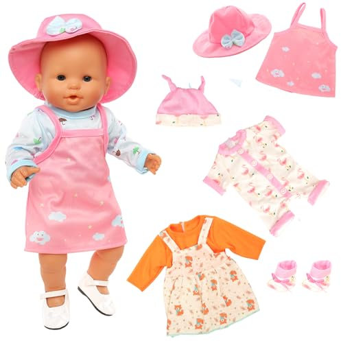 Miunana Kleidung Outfits für 14-17 Zoll Baby Puppen, Puppen Overall Zubehör Puppenkleidung 35-43 cm Neugeborene Baby Puppen Mädchen Geburtstag (Pink-3 Set)