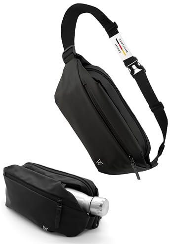 Große Bauchtasche Damen und Herren - Brusttasche XXL schwarz mit vielen Fächern und Innentasche, Hüfttasche, Gürteltasche groß, Umhängetasche und Bumbag für Freizeit, Sport, Laufen, Fitness