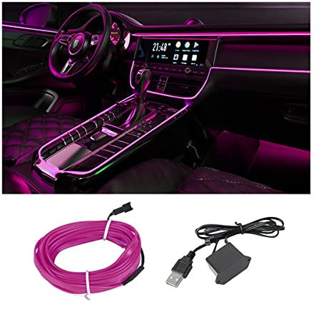 CGEAMDY Tira De Luces LED Para Interior De Coche, 500CM Iluminación Ambiental Para Decoración, El Wire Decorativo (Morado)