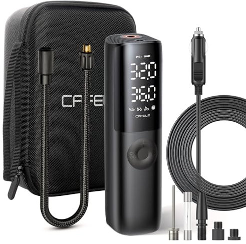 CAFELE 2-160PSI Portable Car Tyre Inflator,DC 12V/24V Air Compressor,Car Tire Pump with Dual Digital Display,Smart Preset&Auto Stop,350CM Power Cable,Fabric Bag,Light for Car,Motorbike,Bicycle,Ball