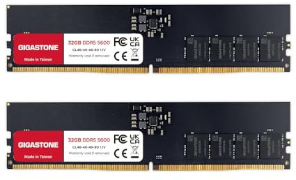 【DDR5 RAM】GIGASTONE 64GB Kit (2x32GB) DDR5 5600MHz PC5-44800 CL 46-46-46-90 1.1V UDIMM 288 Pin Unbuffered Non ECC PC Desktop Memory Module Upgrade