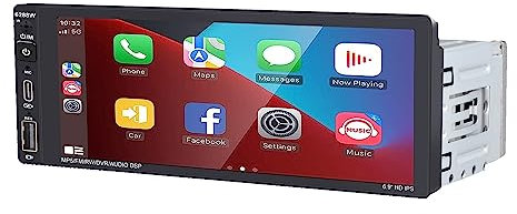 1 Din Car Stereo with Wireless CarPlay Android Auto 6.9” Touch Screen Bluetooth Car Radio Support FM AM RDS Radio Mirror Link USB Type C Voice Control Power Outage Memory