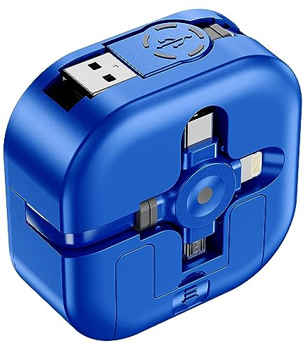ASICEN Einziehbares Multi USB Kabel [4,5A 1,2m] 4 in 1 Multi Schnelllade Ladekabel | Universal Mehrere Kabel mit iP/Typ C/Micro USB für iPhone18/17/16/15/14/13/Samsung Galaxy/Pixel/Sony/LG/HTC/Tablets (blau)
