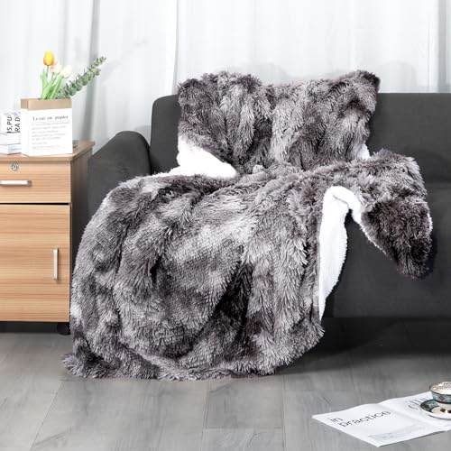 Caregchrisj Kunstfelldecke –Grauweiß Sherpa Schafdecke – Comfort Luxuriöse Flauschige Kuscheldecke – weiche Decke für Couch und Bett-M160cmX200cm