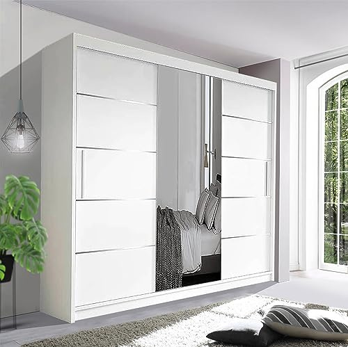 Track-D Stylish Bedroom Sliding Wardrobe- Ample Storage Space and Sleek Design comes in White/Grey/Black/Oak and Width 120cm/150cm/180cm/203cm/250cm (White, 250cm)