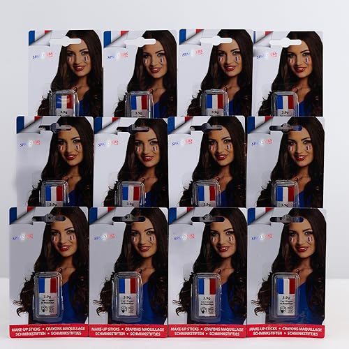 Maquillage Tricolore x12 Bleu Blanc Rouge en Stick pour Supporter de l'équipe de France - Simple d'Utilisation, Idéal pour Supporter l'équipe de France pendant la Coupe du Monde de Rugby Football