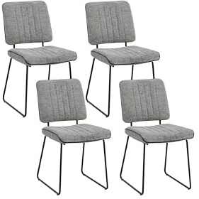 byLIVING Esszimmerstuhl 4er-Set Liam, Webstoff grau, Metallgestell schwarz | Steppung und Keder Kunstleder schwarz, B 45, H 83, T 61 cm, Esszimmerstuhl, Wohnzimmerstuhl