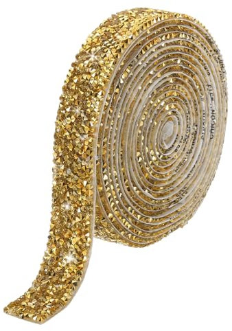 QUARKZMAN 1 Pieza Cinta de Diamantes de Resina Adhesiva de 3 Yardas x 20mm con Pedrería para Ropa y Manualidades Dorado
