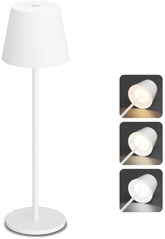 Aipsun Dimmbare LED akku Tischleuchte Weiß mit 5500mAh, Wiederaufladbar Warmweiß(2700k-6000k) Aluminium Outdoor Tischlampe IP54 wasserdicht für Restaurant, Schlafzimmer, Bar