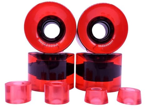 MagiDeal 4 Stück Skateboard-Räder Roller PU 78A Glatte Longboard-Räder mit Buchsen Cruising-Räder für Fahrten in jedem Gelände, Klares Rot