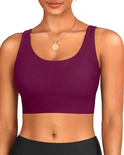 Yonique Damen Sport-BH Bikini-Top Schwimm-BH Athletischer Schwimm-Top U-Ausschnitt Badeanzug, Kastanienbraun, Large