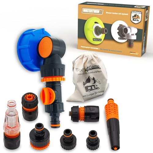 MaJoCompTec® WATERTWIN Wassertank Fülladapter | Wohnmobil Caravan Wasseranschluss Zubehör | Einfülladapter kompatibel mit Gardena (FLEX+CONNECT-Set, Adapter für Tankdeckel IG60 Grobgewinde)