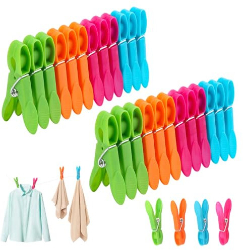 60 Pezzi Mollette, Mollette Da Bucato antiscivolo，Mollette Antivento，stabile molla ad anello esterno，per Vestiti, Asciugamani, Calzini，Telo Mare Trapunta Tappeto