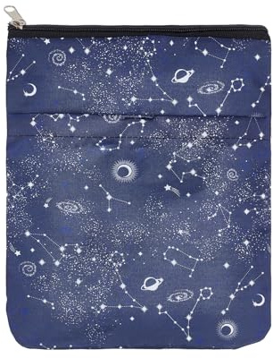 NICENEEDED Starry Night Printed Book Sleeve with Zipper, Waterproof Book Cover with Extra Pocket Book Pouch, Multifunctional Protector Bag for Paperbacks Hardcovers Lovers（8.5 x 11 Inch