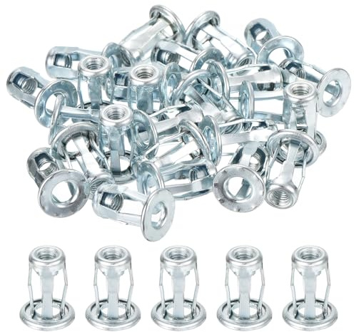 sourcing map 50Pcs Multi-Grip Rivet Jack Nut, M5-0.8 Petal Carbon Steel Thread Zinc Finish Blind for Plastic Pressboard Hardboard Door Anchors Aluminium cladding Steel Pipe