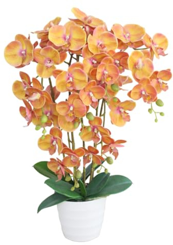 Lacers SmagragdLine Pflegeleichte Orchidee mit Topf orange 60cm - dekorative Kunstpflanze für Wohnzimmer, Büro & Balkon - lebendige Farben, pflegeleicht, naturgetreue Optik, Dekopflanzen