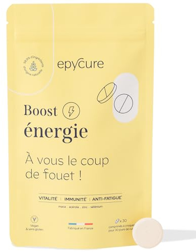 EPYCURE - Boost Énergie - Combat Fatigue & Baisse d'Énergie, Renforce Immunité, Tonus & Vitalité - 98% Naturel - Vitamine C, Zinc, Maca, Sélénium - 1 Mois - Vegan - Fabriqué en France