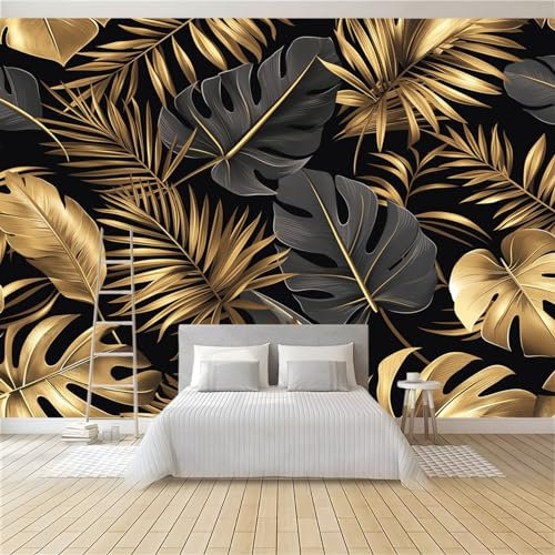 Tropische Pflanze Hinterlässt Streifen Tapete Wandbild Fototapete Schwarz Vliestapete Wandtapete Foto für Modernes Design der Fernseh Hintergrund Wand-Kunst-Deko, 350x256 cm