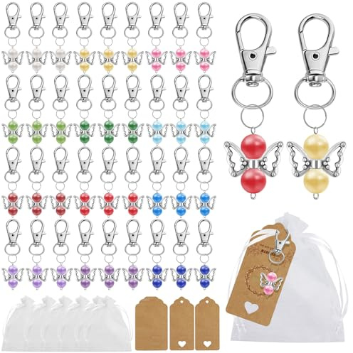 Nadinsta 36 Stück Schutzengel Anhänger mit Organzasäckchen und Kraftpapier | Gastgeschenke Hochzeit, Taufe Deko Dankeschön, Vielen Dank Geschenkanhänger für Hochzeit, Dankeschön, Kommunion