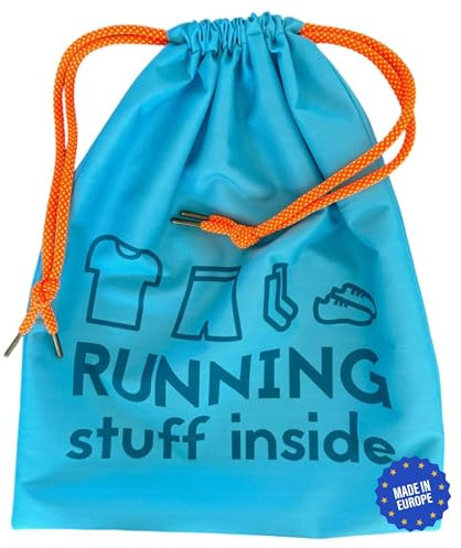KEPI - Turnbeutel Wasserdicht, Sportbeutel Groß, Ökologisch Tasche für Schuhe und Sportbekleidung, Recyclingmaterial, Turnbeutel Damen und Herren - Türkis, Beidseitiger Running Aufdruck