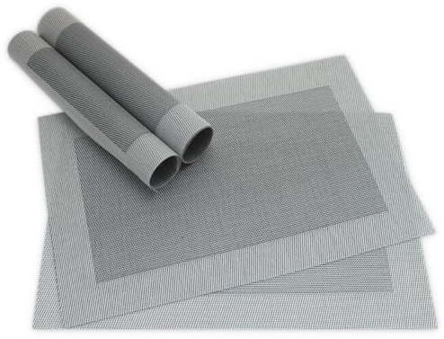 Moderne Tischsets in Schwarz-silber im 4er Set - Abwaschbare Platzsets als rechteckige Tischuntersetzer - Gewebtes Platzdeckchen als Tischunterlage für Esstisch Wohnzimmer Tisch-Deko