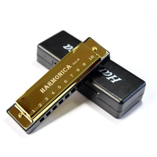 Erwachsene Mundharmonika 10-Loch-Blues-Mundharmonika-Instrument Mundharmonika(Gold)