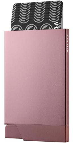 VULKIT Kreditkortshållare för män RFID-blockerande aluminium metallkorthållare för kvinnor pop up-kortplånbok smal bankkorthållare för 6-8 kort, Newrosegold, 6.5 cm x 10.8 cm x 0.8 cm, Minimalistisk