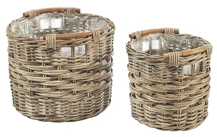 Kobolo 2er Set Pflanzkorb Rattan rund Größe 1 mit 34x34x32 cm Kubu Grey