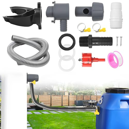 NAVESO Colector de Agua de Lluvia, 70–110mm Colector de Lluvia para Bajantes, Conector para Cañones de Lluvia, Desviador de Barril de Lluvia con Manguera de 1m para Techos de hasta 80 m²