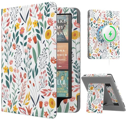 MoKo Magnetische Hülle für Kindle Paperwhite (12./11. Gen),Dschungel-Blumen | Für Kindle Colorsoft 2024/2022, kompatibel mit iPhone MagSafe sowie Samsung/Anker Wireless-Ladegeräten