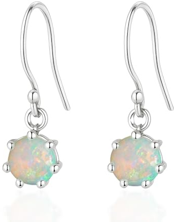 Boucles d'oreilles pendantes en argent sterling 925 et opale de feu éthiopienne pour femme, rondes de 5 mm, S-17